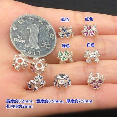 S925 Sterling Silver Plain Silver Colorful Zircon Four-Leaf Clover Spacer Beads Bucket Beads Crystal Braided Hand Rope Necklace Handmade DIY Accessories (Zərgərlik ara hissələri) - f50blue-one