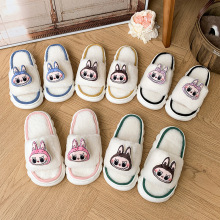 拉布布新款卡通儿童毛毛拖鞋女孩秋冬居家外贸厚底开口毛绒棉拖鞋