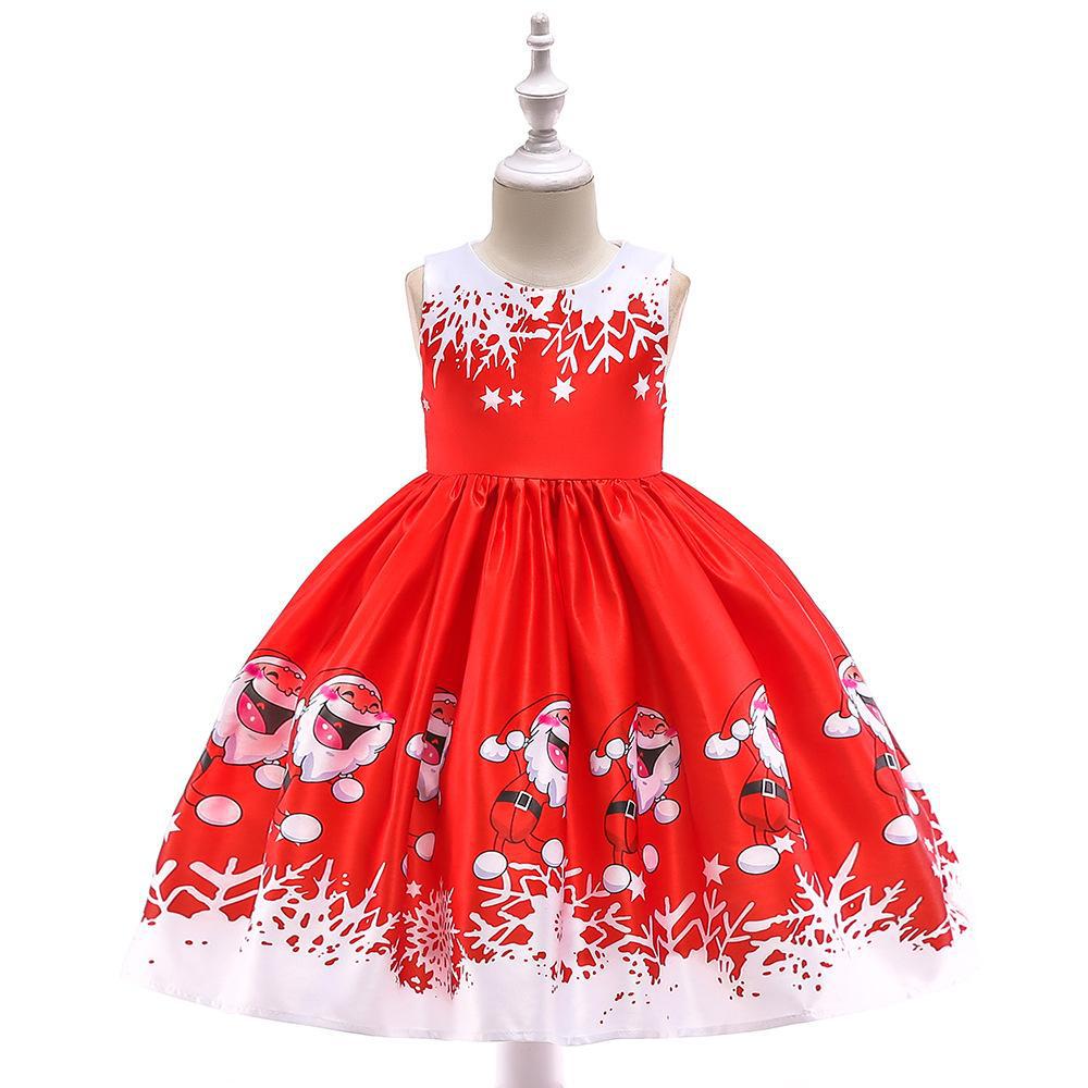 Navidad ropa para niños vestido Comercio exterior nueva historieta impresa satén rendimiento Navidad danza rendimiento falda de las mujeres