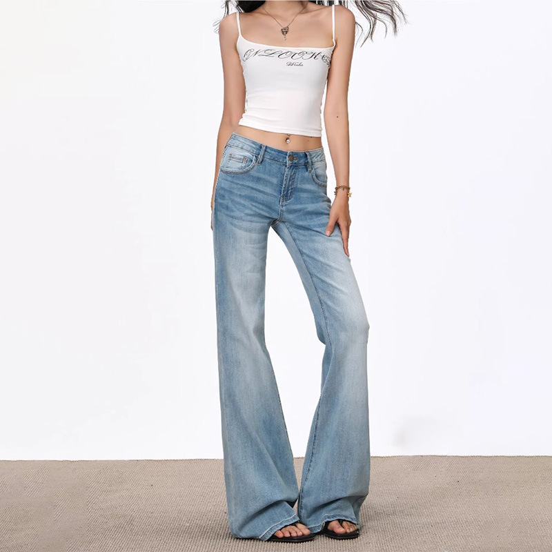Light-Colored Low-Waist Flared Jeans for Women, Spring 2026 New Style, Trendy Petite Non-Tight Straight-Leg Flared Pants