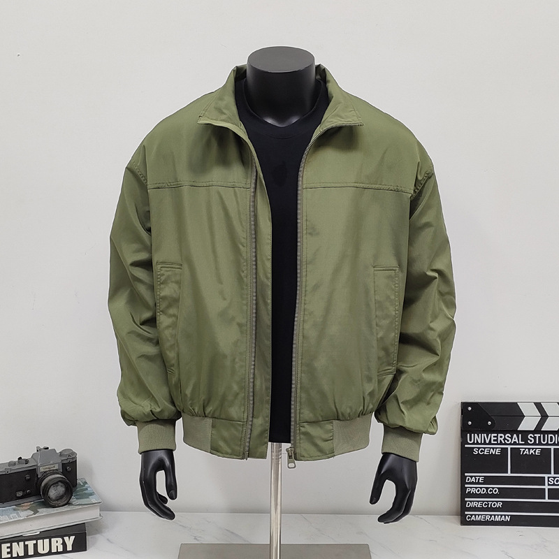 Retro Baseball Jacket With Stand-up Collar And Inner Pockets_voghion.com