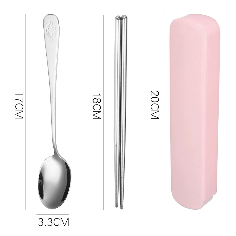 Portable 304 Stainless Steel Tableware Set, Spoon Chopsticks Fork, 3‑Piece with Storage Case