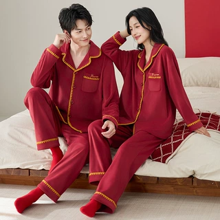 保暖海岛绒红色睡衣结婚情侣秋冬季珊瑚绒加绒加厚家居服男女套装