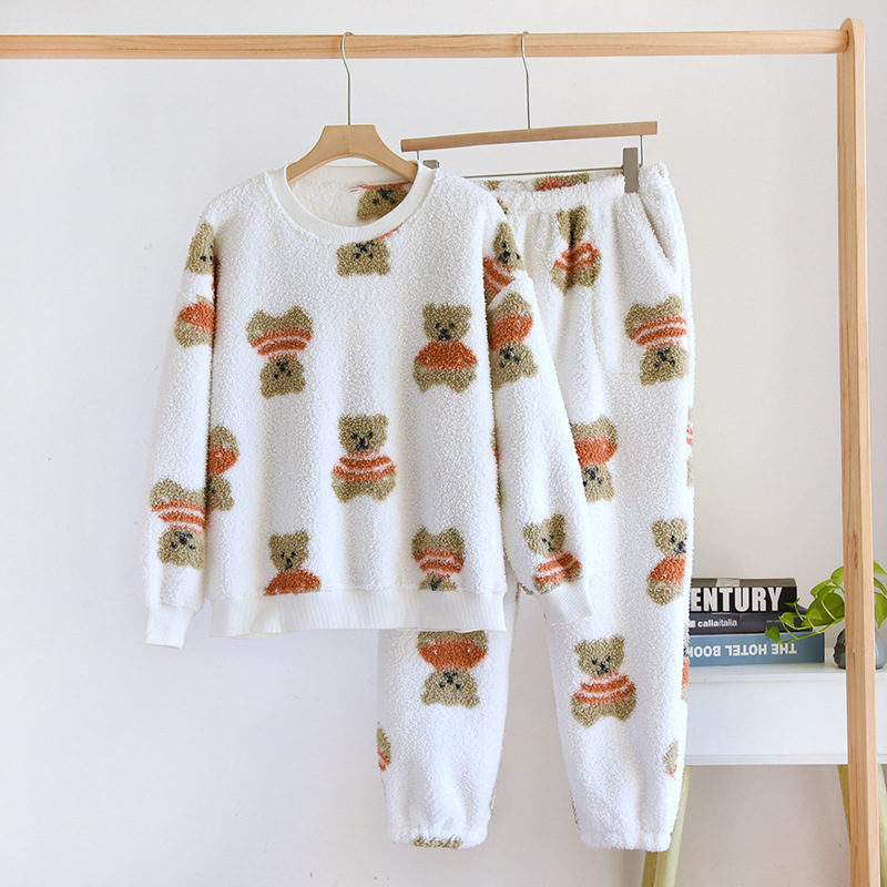 HLL女の白い熊-米粒絨毯の頭パジャマ