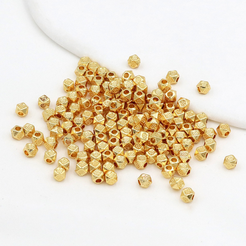 18K Real Gold Color-Preserving Diamond-Shaped Beads DIY Handmade Jewelry Accessories Bracelet Beads Spacer Beads Loose Beads D93
