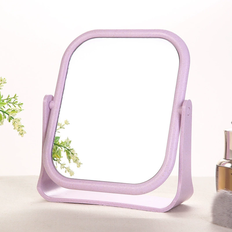 Desktop Makeup Mirror, European-style Wheat Straw Frame, Double-sided Rotatable, Round & Square