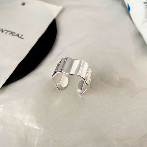 GanJia S925 Pure Silver Wide Wave Ring Unisex Band Neutral Style Personality Super A Niche Index Finger Accessory Trend