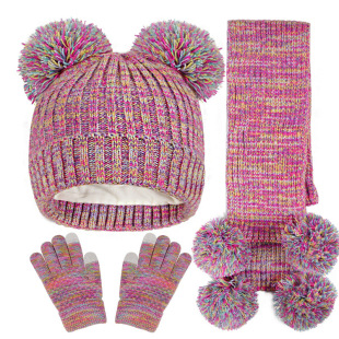Europe and the United States new solid color jacquard children's hat scarf two-piece in stock double ball cap long scarf warm suit