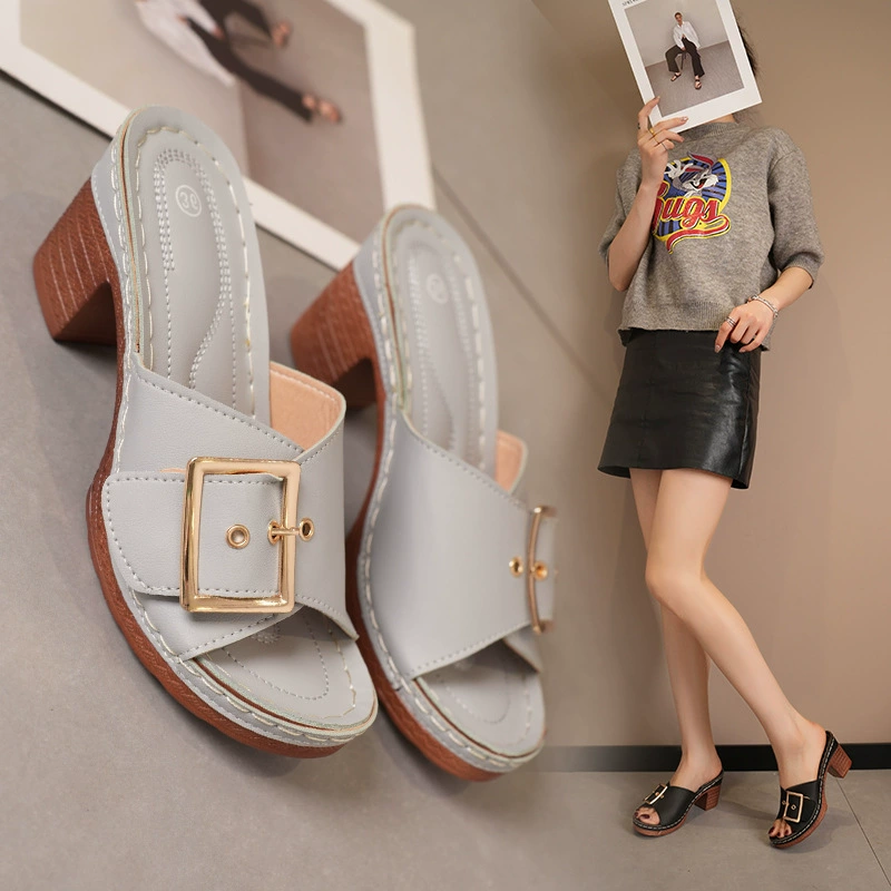 2024, летняя новая экспортная женская обувь большого размера, женские сандалии на высоком каблуке с большой пряжкой в римском стиле, cxd