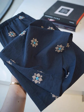 日系复古~天丝亚麻十字绣花九分直筒休闲裤女阔腿裤2025夏G061412