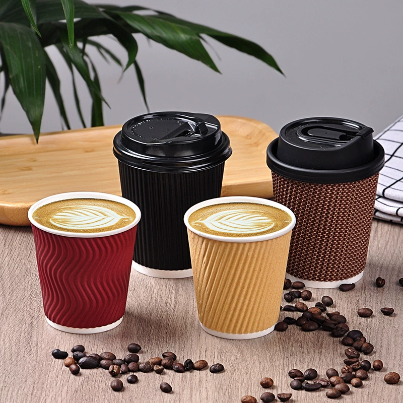 Одноразовый бумажный стаканчик с двойным слоем горячего напитка с крышкой бумажный стаканчик для свадьбы с толстым теплоизоляционным гофрированным кофе чашкой с логотипом