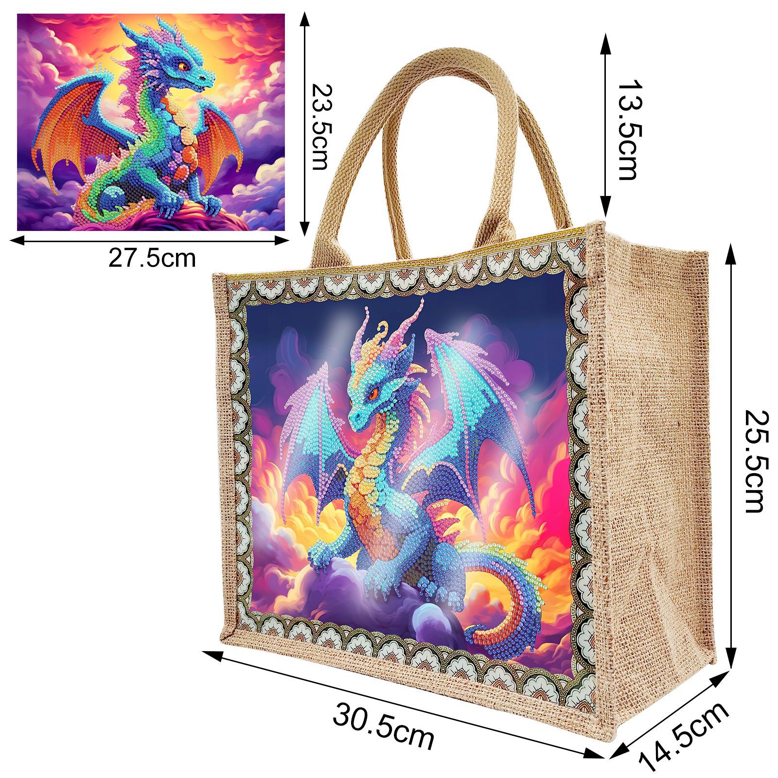 Accesorios para pintura con diamantes, bolsa de lona DIY para pintura con diamantes, bolsa de mano con diseño de animales y paisajes, con placa base reemplazable, un paquete con dos diseños.