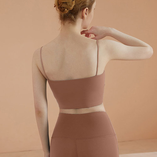 Lycra thin shoulder strap yoga bra for women European and American outer wear suspenders simple and beautiful vest with chest pad fitness sports bra