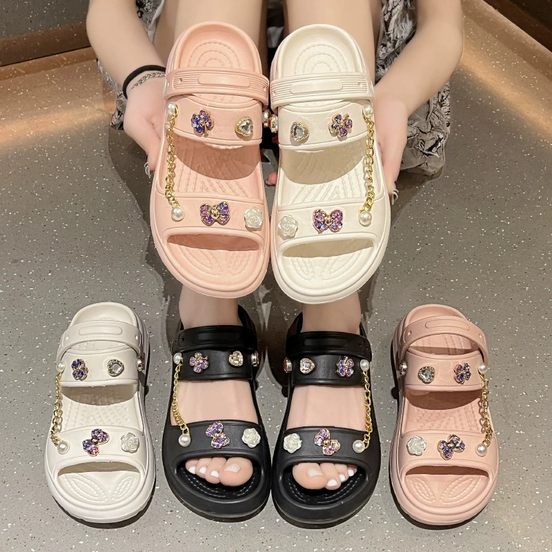 Лето 2025, женские сандалии на толстой подошве, новые сандалии и тапочки в корейском стиле, сандалии и тапочки с двойными ремешками, семейные сандалии и тапочки, аксессуары для самостоятельного изготовления медведя