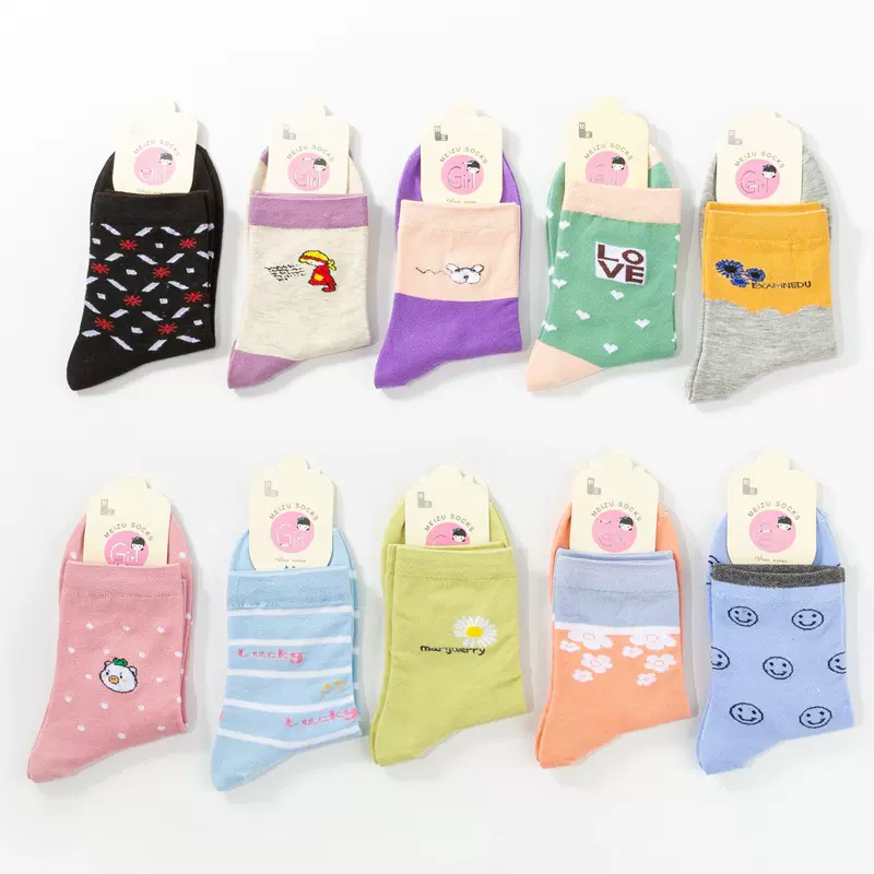 袜子女新款春秋中筒棉袜百搭日系ins潮秋冬季卡通长袜长筒袜批发