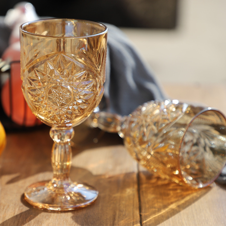 Electro -plated amber sunflower wine glass