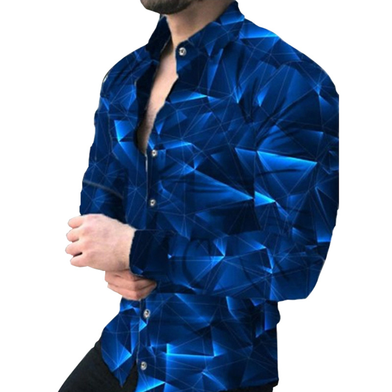 2023 Europea y América primavera nuevos hombres 3D impreso personalizado de solapa casual Camisa de manga larga de los hombres más tamaño camisa de los hombres
