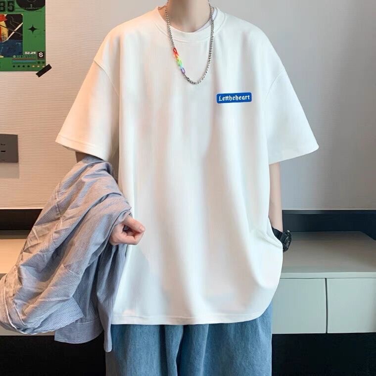 2024 Summer New Letter Short-sleeved T-shirt Men's Korean-style Trendy Teenagers All-match Loose Half-sleeved T-shirt