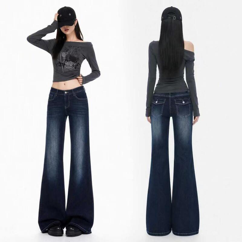 Early autumn dark blue, non-tight-fitting, slightly flared jeans for women, new style, popular mid-high waist, straight-leg, versatile, and slimming pants