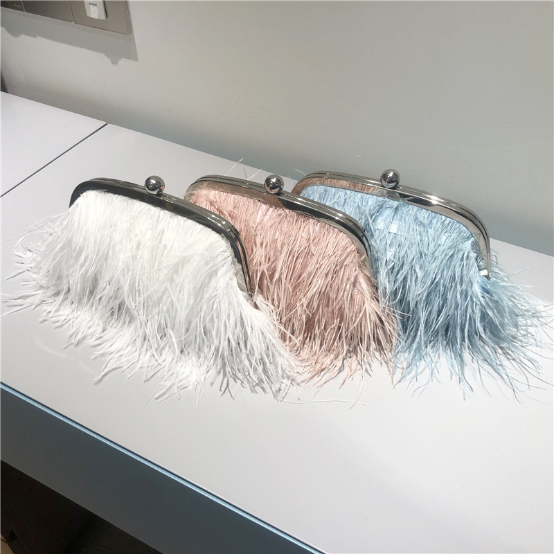 Cross-border INS turkey feather pearl chain slung shoulder bag women's ostrich fur fur slung dress wool women's bag
