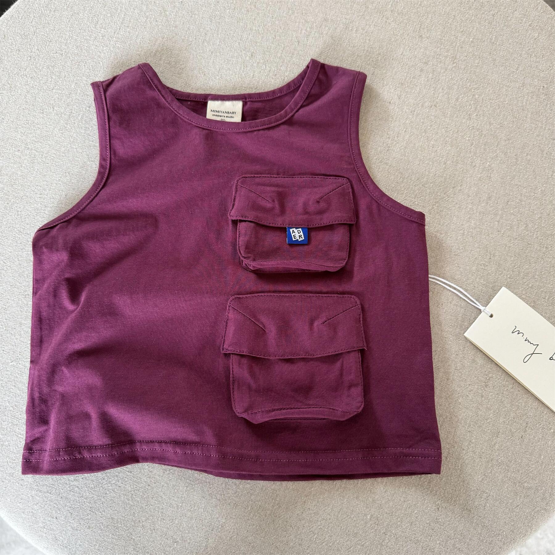 Chaleco de limón salado para siete niños 25 verano niños y niñas bolsillo japonés herramientas sin mangas T bebé para niños camiseta de algodón de estilo occidental