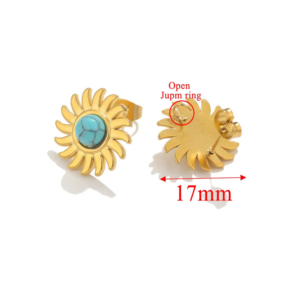 Pendientes de girasol de piedra natural de acero inoxidable pendientes de acero de titanio pendientes de piedra Ojo de Tigre pendientes de accesorios de joyería DIY