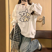 美式圆领卫衣女秋冬装韩系加绒加厚卡通宽松慵懒风情侣装上衣外套
