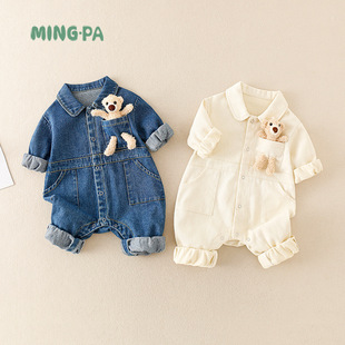 New Starting Point Baby Clothes, Spring Clothes, Newborn Denim Jumpsuits, Male Baby Clothes, Spring & Fall Outdoor Crawling Clothes