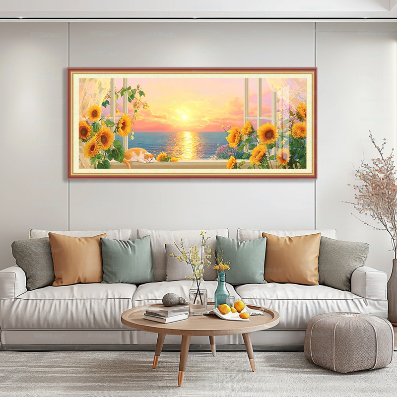 [Algodón importado] Mona Lisa Real bordado de ventana cálido sol moderno simple curado bordado de decoración de la sala de estar