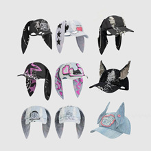 y2k亚比风兔耳朵棒球帽子女甜酷嘻哈辣妹街头破洞显脸小鸭舌帽潮