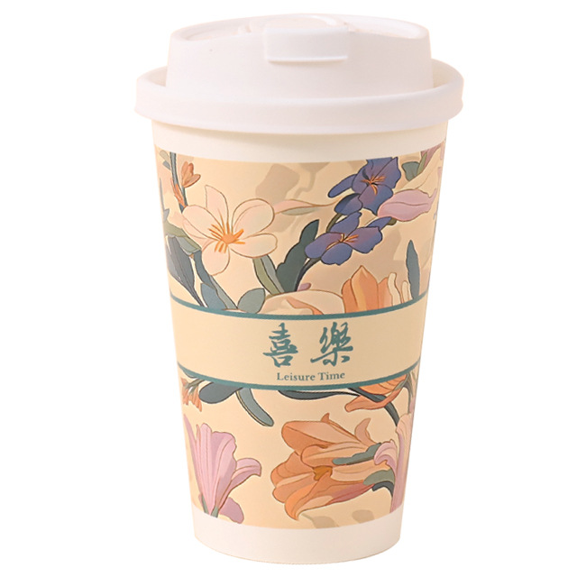 Taza de papel taza de té con leche desechable bebida fría y caliente taza de café engrosada con tapa para llevar logotipo de diseño especial comercial