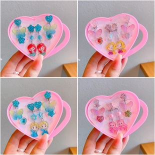 Children's earrings no pierced little girl colorful human fish tail pendant ear clip girl baby Butterfly Fairy earrings