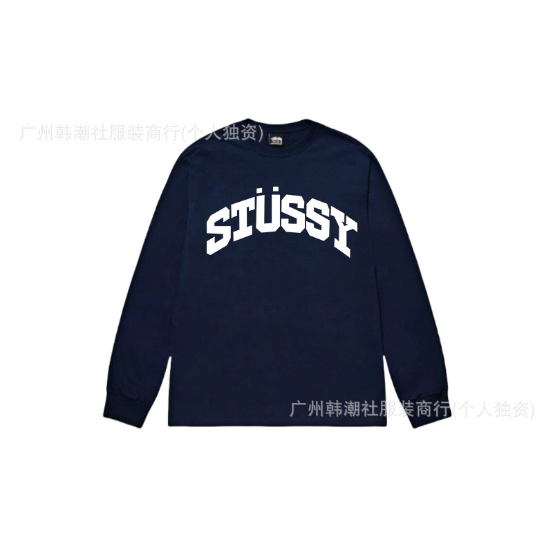 25S跨境斯图西长袖印花t恤美式潮牌STUSSY圆筒布休闲宽松男女同款|undefined