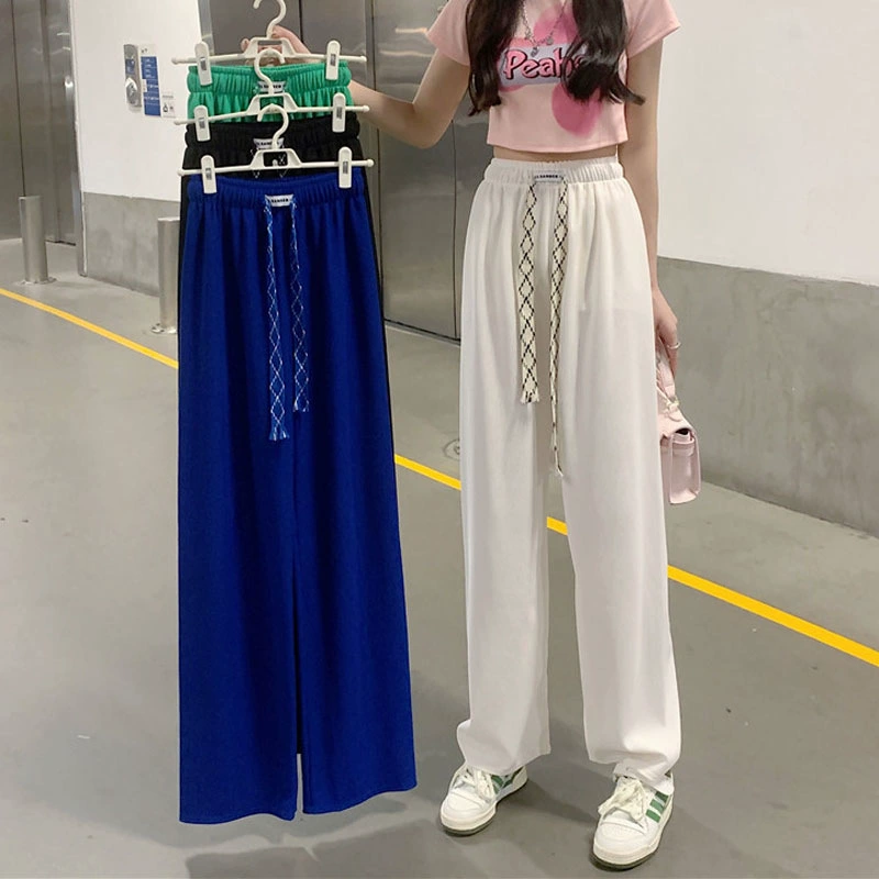 Брюки с широкими штанинами Ice Silk, женские повседневные брюки с завышенной талией и драпировкой, 2024 лето, новые прямые свободные брюки со шваброй, тонкие оптом