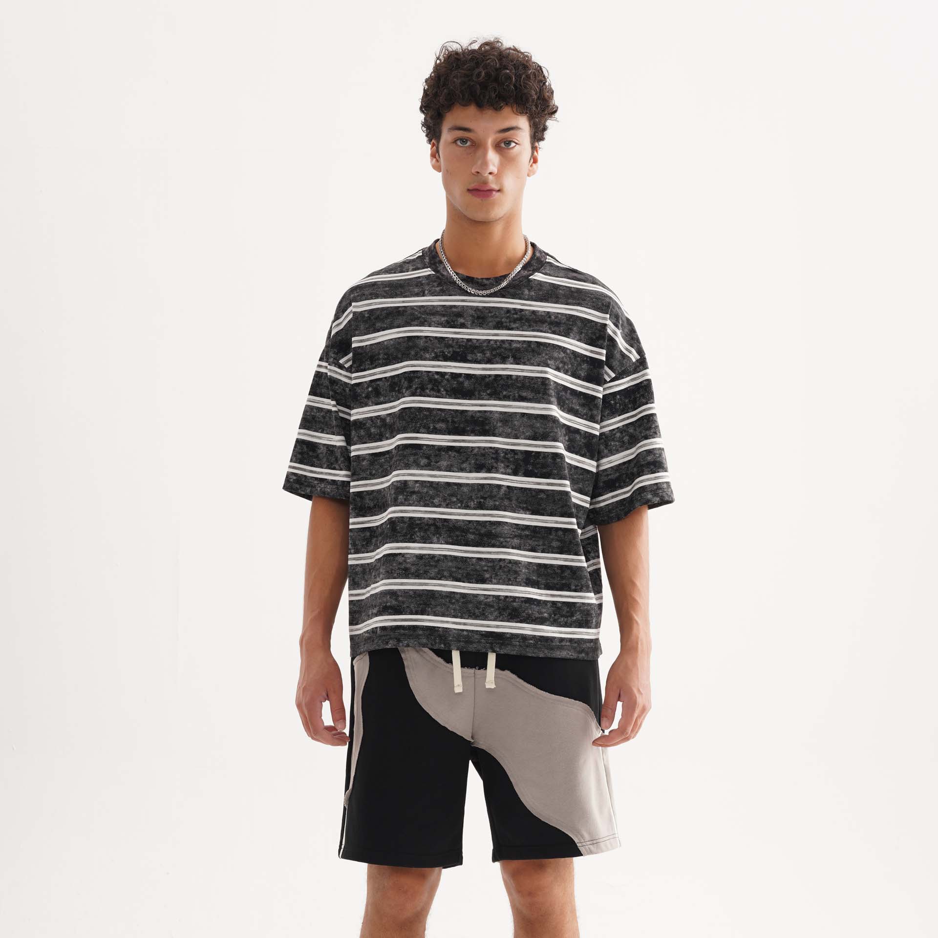 ETAI ropa de hombre marca de moda de verano de mangas cortas vintage camiseta a rayas corta versión suelta estilo casual versátil