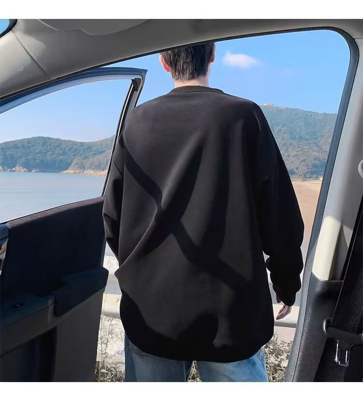 Versatile Youth Patchwork Hoodie Men's Autumn Long Sleeved T-shirt Retro Round Neck Top Trendy_voghion.com