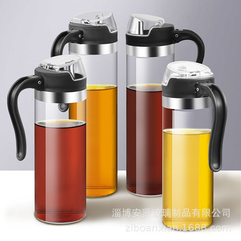 Apertura y cierre automático del engrasador de vidrio boquilla de aceite de acero inoxidable botella de aceite de inducción por gravedad botella de condimento de frasco de aceite doméstico de vidrio