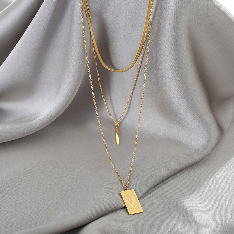 Fashion Creative New Golden Square Face Titanium Steel Necklace Multi-layer Sweater Chain display picture 4