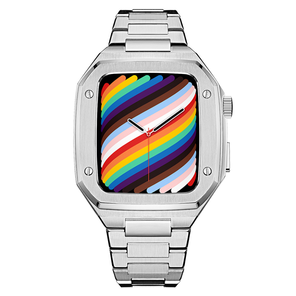 For apple watch apple strap 7/6/SE/5 butterfly buckle stainless steel one-piece metal strap