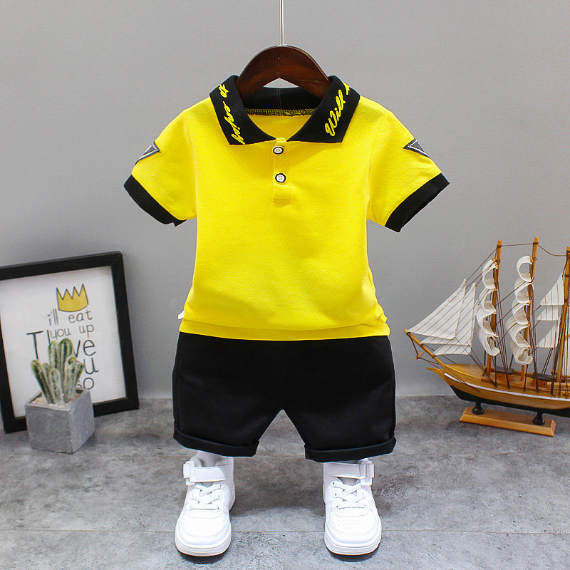Bojiewen short-sleeved suit with lapel letters yellow