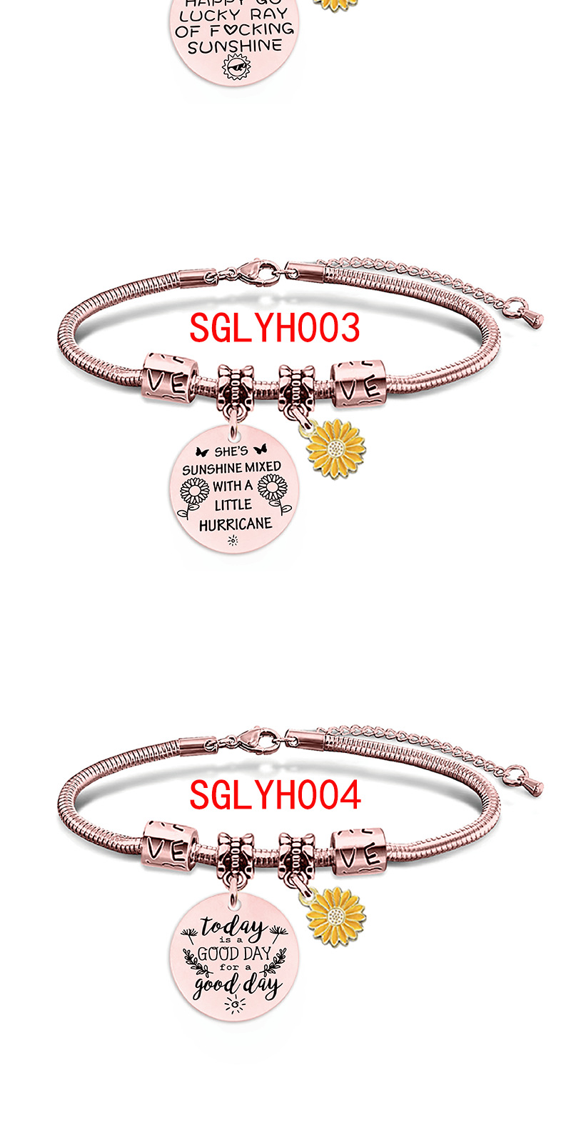201 Stainless Steel Material Sunflower, Letter Pattern Couple, Unisex Gender Simple Style Sunflower Letter 201 Stainless Steel Snake Chain Bracelets In Bulk
