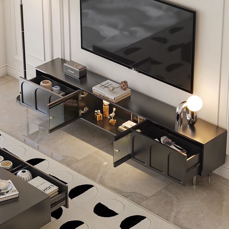 Mesa de té francesa gabinete de televisión combinación de tipo pequeño nuevo negro de lujo ligero sala de estar gabinete de televisión doméstica simple y moderno