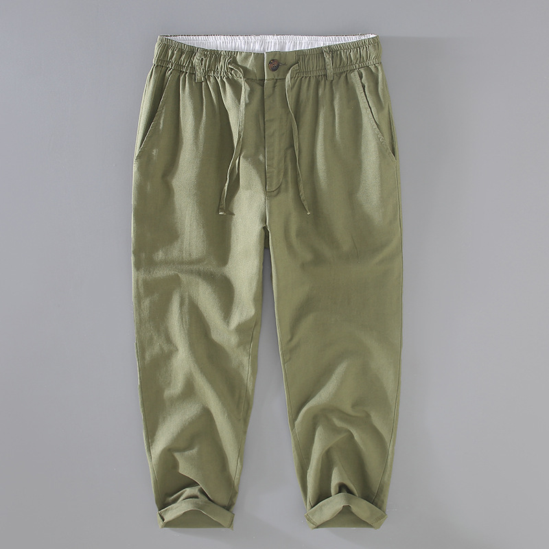 Pantalon décontracté pour homme en coton et lin été_voghion.com