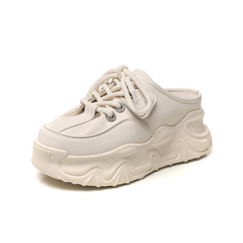 Giày sneaker nữ đế dày tăng chiều cao mũi trùm đầu dáng lười một chân — màu be