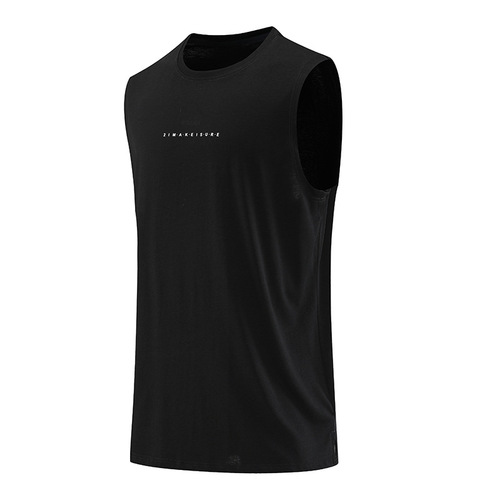 Men's round neck pure cotton tank top running shirt summer round neck loose casual top Amazon basketball training top