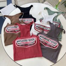 性感辣妹隐形吊带背心美式英文印花带胸垫防走光外穿百搭舒适透气