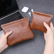 PU防水迷你化妆包弹片暗纹自动闭口便携随身零钱耳机数据线收纳袋