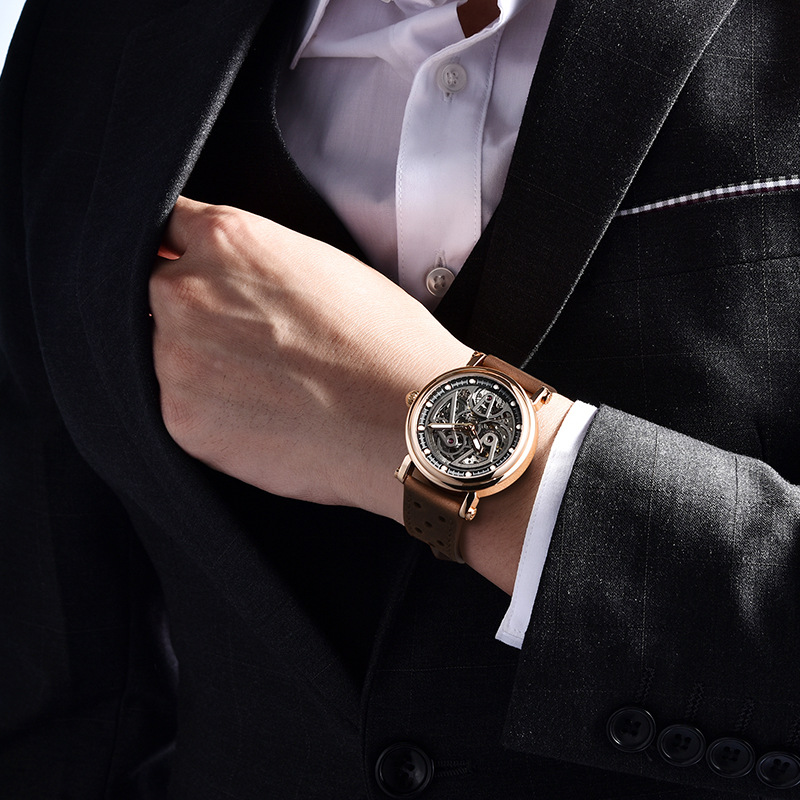 Benyar Reloj de hombre Reloj mecánico completamente automático movimiento hueco nocturno impermeable reloj de moda BY5202