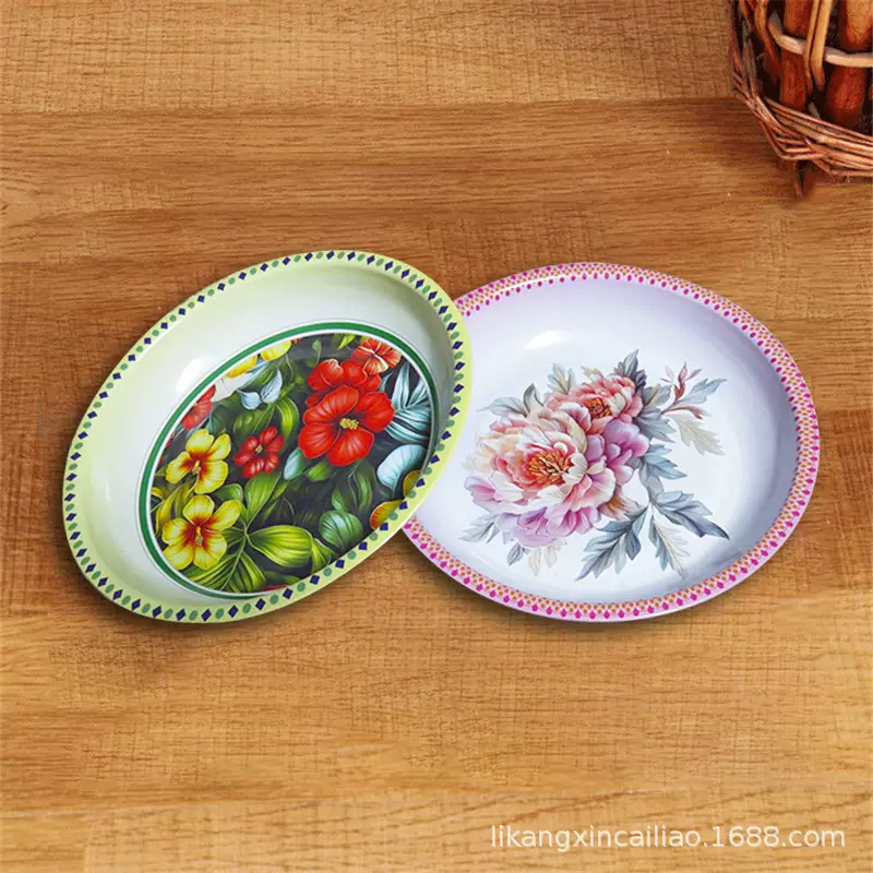 源头厂家生产各种外销规格大小搪瓷茶盘老式圆盘子怀旧铁盘子批发