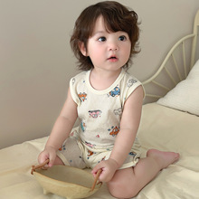 儿童睡衣夏季薄宝宝纯棉呼吸无袖背心短裤家居服男女童空调服套装